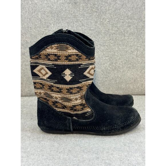 Minnetonka 1570 Baja Moccasin Mid Calf Suede Boots Black / Tan Women's 7 - Picture 7 of 10